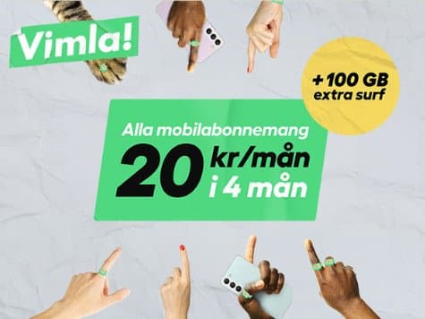 Alla abonnemang 20 kr/mån i 4 månader + 100GB extra surf!