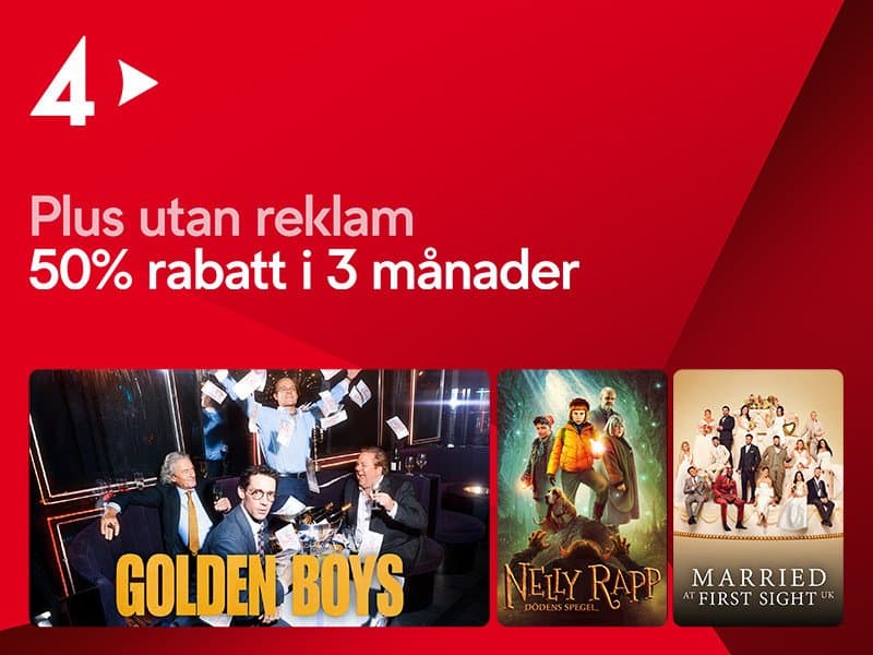 TV4 Play — Plus utan reklam för 50% i 3 månader (ord.pris 169 kr/mån)