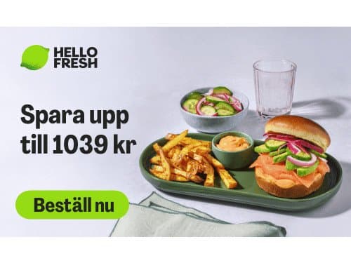 HelloFresh — Få 20 måltider för endast 44 kr per portion (tidigare 58 kr per portion) + gratis snacks i 2 månader!